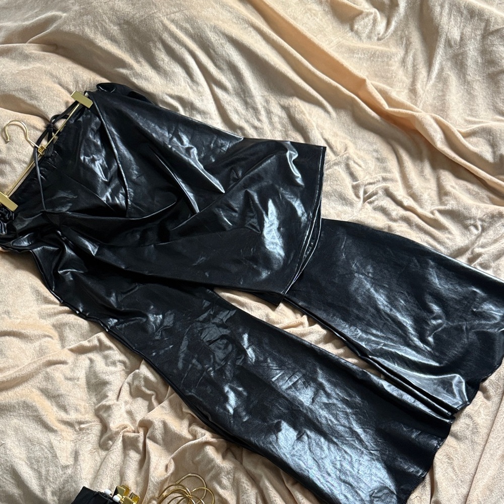 Shiny Black Flare Pants
